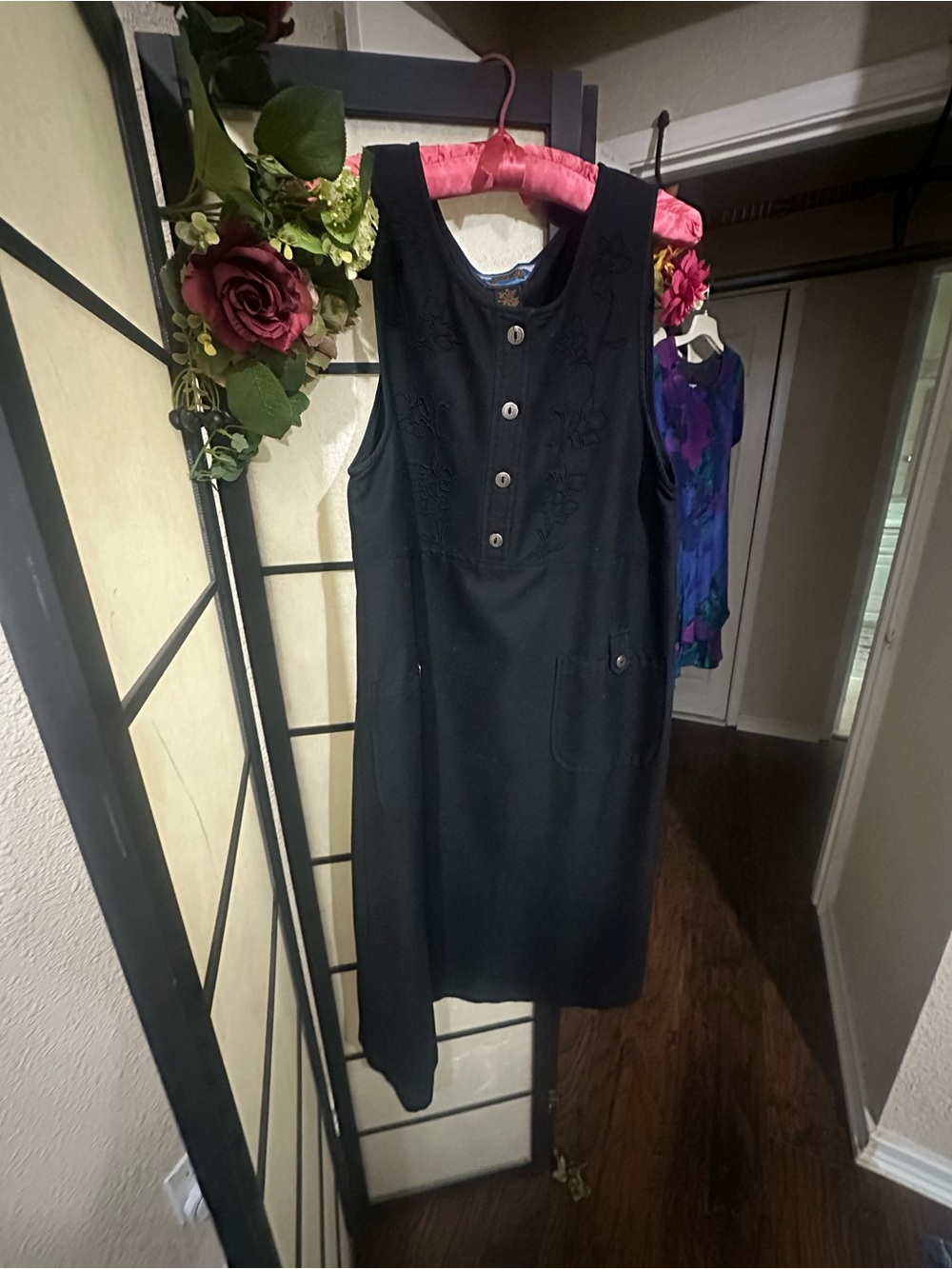 Shaver Lake Classic Black Sleeveless Dress with Button Front